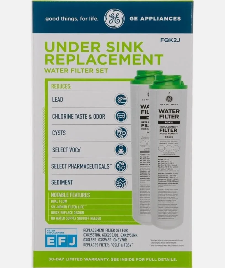 GE FQK2J Under Sink Dual Flow Drinking Replacement Water Filter 2 PACK