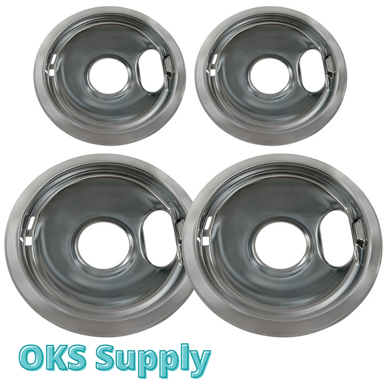 Chrome Drip Pan Bowl Set Replacement for Whirlpool W10278125 Two 6 and Two 8 - OKS Supply LLC